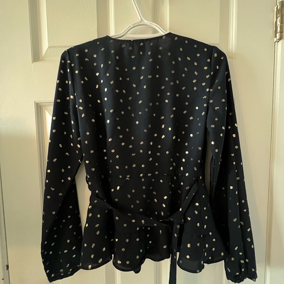Vero Moda Wrap Gold-print Navy Top - Picture 2 of 4
